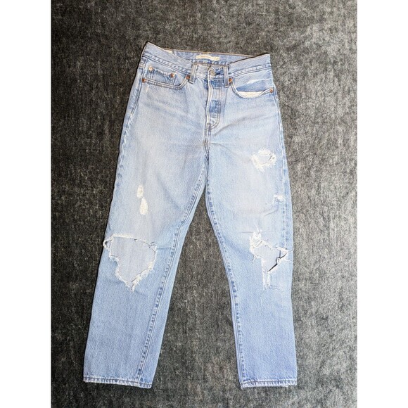Levis Premium Wedgie Straight Jeans Women's Size 27 Distressed Light Wash - Picture 1 of 9